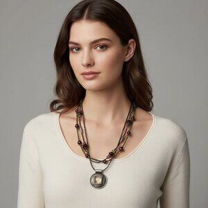 Chico's Silverstone green purple brown Glass necklace excellent used condition